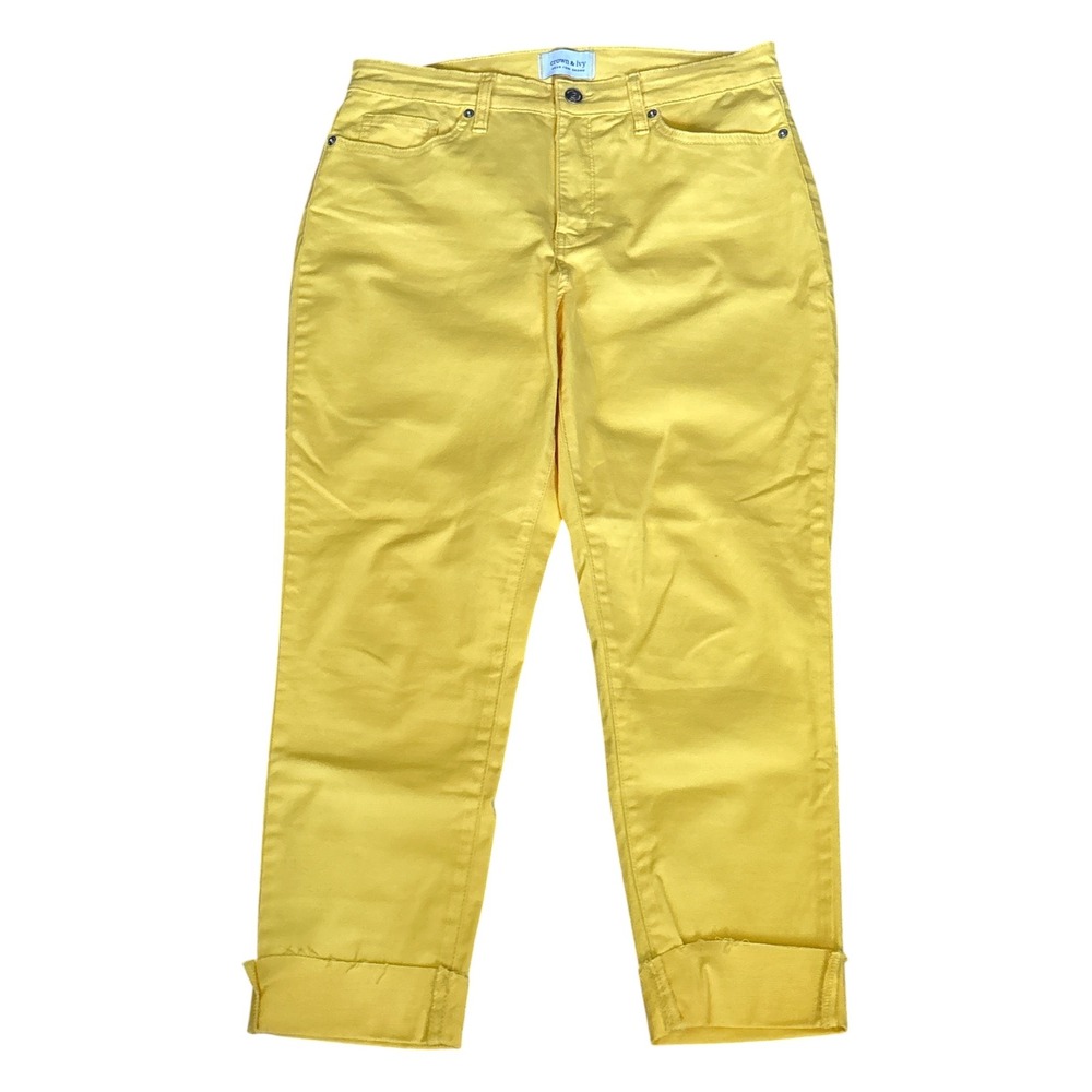 Crown & Ivy Yellow Stretch Denim Cuffed High Rise Skinny Crop Jeans, Size 8
